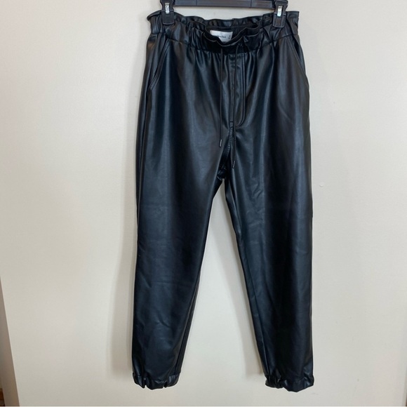 Abercrombie And Fitch Faux Black Leather Pants Medium Paperbag Waist High Rise - Picture 1 of 5